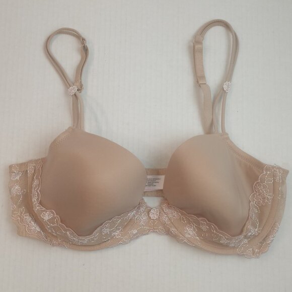 Victoria's Secret Angels IPEX Beige Lace Trim Bra 34D - Picture 1 of 3